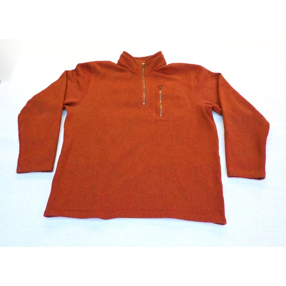 Outdoor Life Mens L Quarter Zip Sweater Orange Fleece Back Chest Pocket Cozy